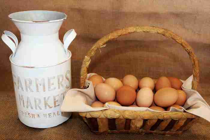 fresh brown eggs and milk jug e1619888550777